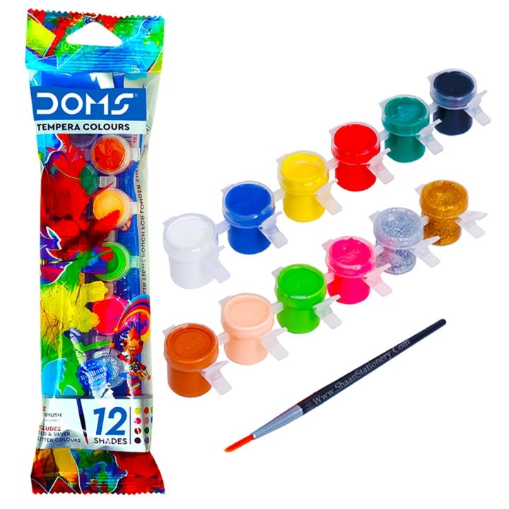 Doms Tempera Colors 12 Shades with Gold and Silver Glitter color
