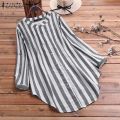 Oversized Women's Stripe Blouse 2023 ZANZEA Spring Causal Shirts Button Down Blusas Elegant Female Long Sleeve Asymmetrical Tops. 