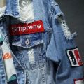 Men Brand Denim Jacket Streetwear Punk Motorcycle Ripped Print Cowboy Coats High Quality Casual Hole Loose Male Jeans Outwear.