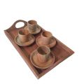 4 Pieces 2 Inch Wooden Tea Cups with piris and wooden tray Wood Coffee Cups Wooden Coffee Mug for Drinking Tea Water Restaurant Cafe Home Serving Entertain, No Dishwasher, 100-200ml.