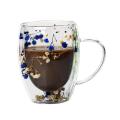 Dry Flowers Double Wall Glass Cup With Handle 350ml Double Layered Mugs Coffee Cups Heat Resistant Milk Mug Kitchen Supplies. 