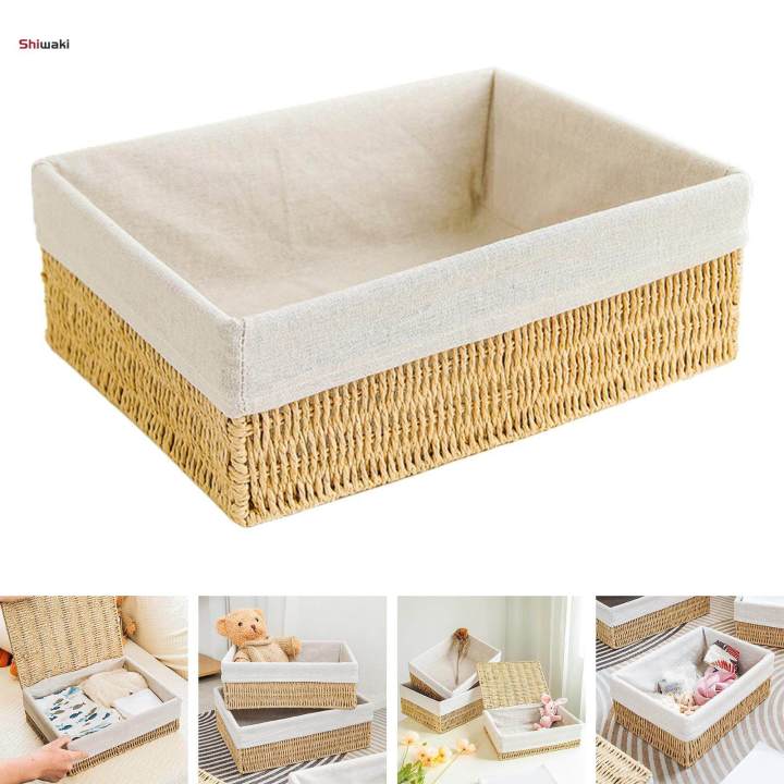 Woven Basket Storage Bread Basket Handwoven Cosmetics Storage Box Decorative Basket for 34x26.5x13cm