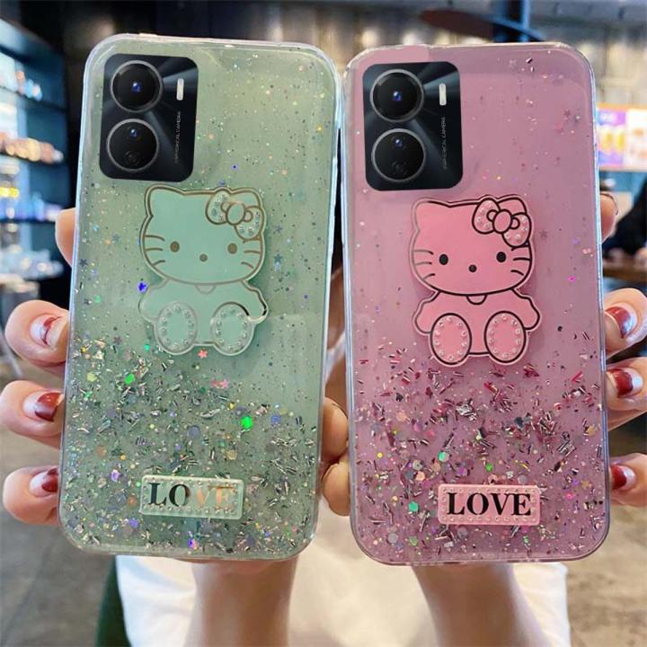 For VIVO Y16 Case Shiny Ring Case Glitter Soft Transparent Hello Kitty Cases for VIVOY16 Back Cover Stars Moon Girls