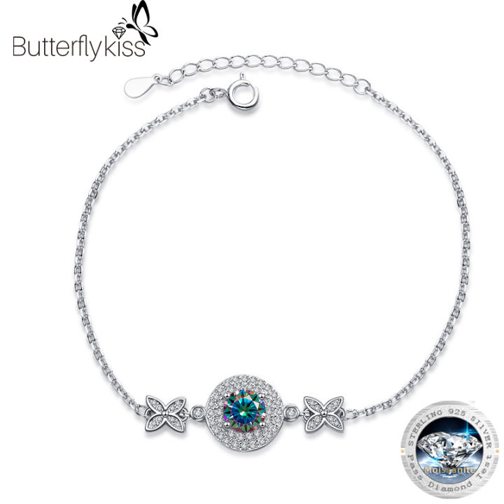 Butterflykiss Luxury Bracelets For Women Bowknot 1CT Moissanite Bracelet On Hand Lady 925 Sterling Silver Fine Jewelry For Girls