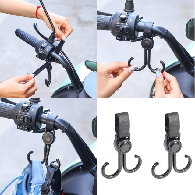 Bicycle or Scooter Bag Hanger Hook Punching Hanging Universal front Adhesive Outdoor Hanger Hooks Rotate Stroller Baby Car Shopping Cart Hooks Bag Hook