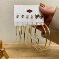 New Fashionable Trendy 6 Pairs = 12 Pcs Pearl Stud Earrings for Girls Simple Stylish - Big Hoop Earrings for Women New Collection - Earrings Sets for Girls.