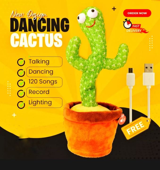 Talking & Dancing Cactus Mimicking Toy (USB CHARGING)-120 songs including Happy Birthday And others