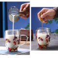Real Flower Double-layer Glass Cup with Handle Heat-resistant Mug Tea Coffee Cup Espresso Milk Cup Creative Gift Double Wall. 