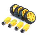 4 Pair DC Gear Motor Dual Shaft with Tire Wheel + Solder Wire | 3V–6V TT Motor Set (4 Yellow Motors + 4 × 65mm Wheels) | Arduino Smart Car & Robotics Projects. 