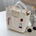 Rabbit Embroidered Japanese Cute Canvas Bag Mom Outing Handbag Lunch Bag Office Lady Handbag. 