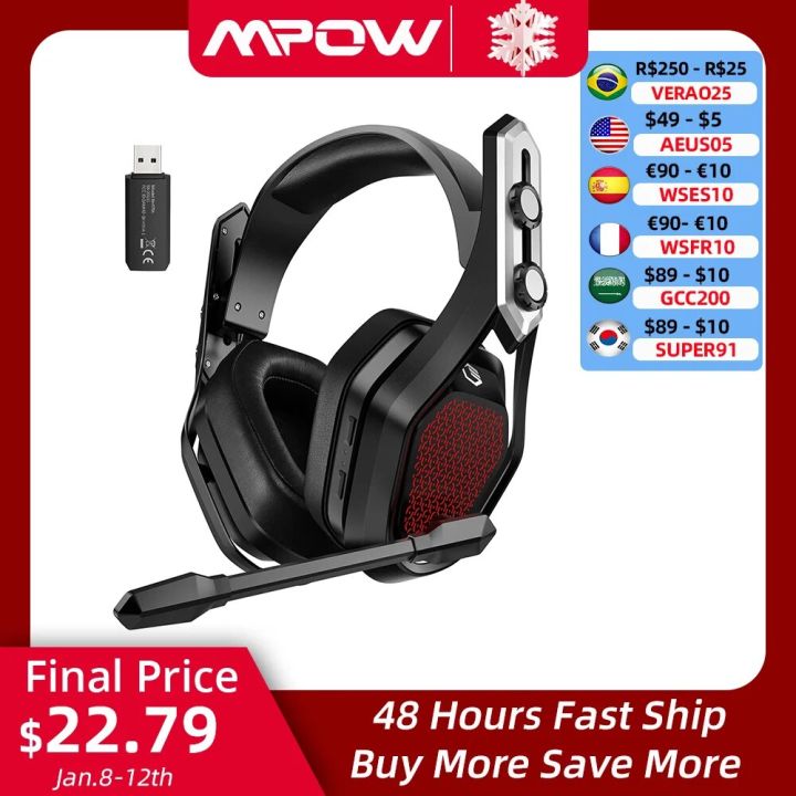 Mpow Iron Pro Wireless Gaming Headset USB/3.5mm Headphone with Noise Canceling Mic 3D Surround 20h Playback for PS5 PS4 PC Gamer