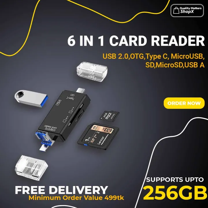 Multifunction Otg Card Reader Type C - 6 In 1 Usb 2.0 All In One Card Reader - Convenient Data Transfer For Multiple Card Types