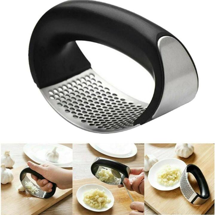 Garlic Press Rocker Garlic Peeler Set Stainless Steel Garlic Crusher Squeezer Slicer Mincer Chopper Kitchen Gadget with Handle