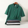 Xinjiang long-staple cotton 250g heavy dark green short-sleeved polo shirt for summer loose khaki lapel men's t-shirt. 