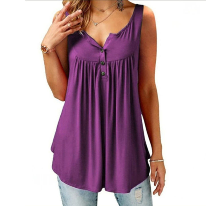 Hot%20Women%20Tank%20Top%20Loose%20Solid%20U%20Neck%20Female%20Camisole%20Sleeveless%20Pleated%20Tank%20Top%20Ladies%20Button%202020%20summer%20women%20Loose%20Vest%20-%20Image%203