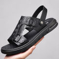 New men's summer sandals, men's cowhide beach shoes, casual men's shoes, crocodile print platform soles, dual-purpose breathable non-slip slippers.