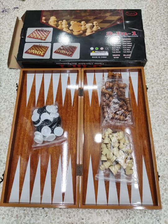 Walnut Wood 3-in-1 Game Set (chess, checkers, backgammon) MADE IN CHINA