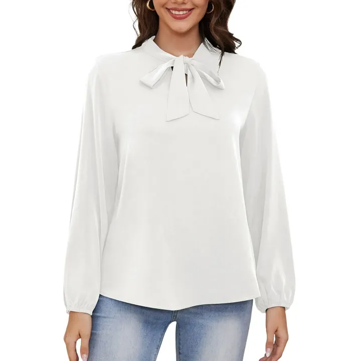 Wine%20Red%20Women%E2%80%99s%20Dressy%20georgette%20Blouse%20Business%20Work%20Casual%20Tie%20Neck%20Shirt%20Tops%20-%20Image%208