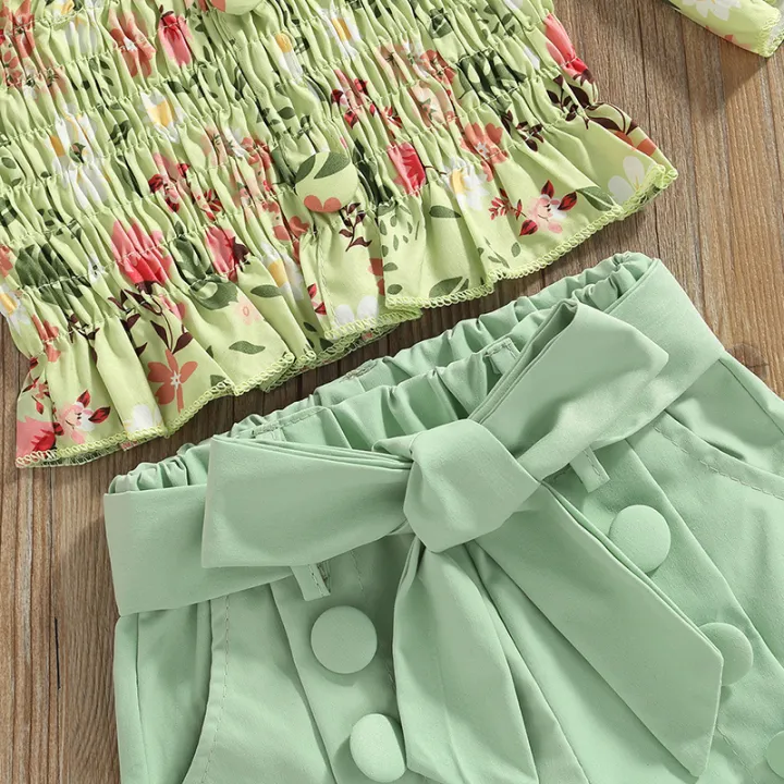 Two%20Piece%20Girl%E2%80%99s%20Clothes%20Set%20Fashion%20Printed%20Mid-sleeve%20T-shirt%20and%20Solid%20Color%20Short%20Pants%20with%20Belt%20-%20Image%208