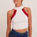 Women Knit Halter Tank Tops, Adults Summer Color Block Ribbed Round Neck Crop Tops. 