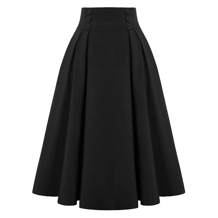 JAYCOSIN%20Women%20Fashion%20Skirt%20With%20Pockets%20Vintage%20High%20Waist%20Pleated%20Skirt%20Casual%20Solid%20Ankle-Length%20Vintage%20Skirt%20For%20Women%20-%20Image%205
