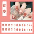 BTS 【WITH GLUE】24Pcs Fake Nails with Design False Nails Wearable Press on Nails Stylish Pattern Red Artificial Nails Full Cover Nail Art. 
