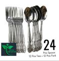 Stainless steel spoon 6 inches 24 pieces Set (12 piece Tea Spoon and 12 piece frock Spoon) for kitchen and dining..