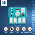 5 In 1 AC 250V 6A Combine 4 Pcs Gang Switch With Fan Dimmer Regulator 2 Pin Socket LED Indicator and Fuse Multicolor Combine Wall Gang - Blue Color.