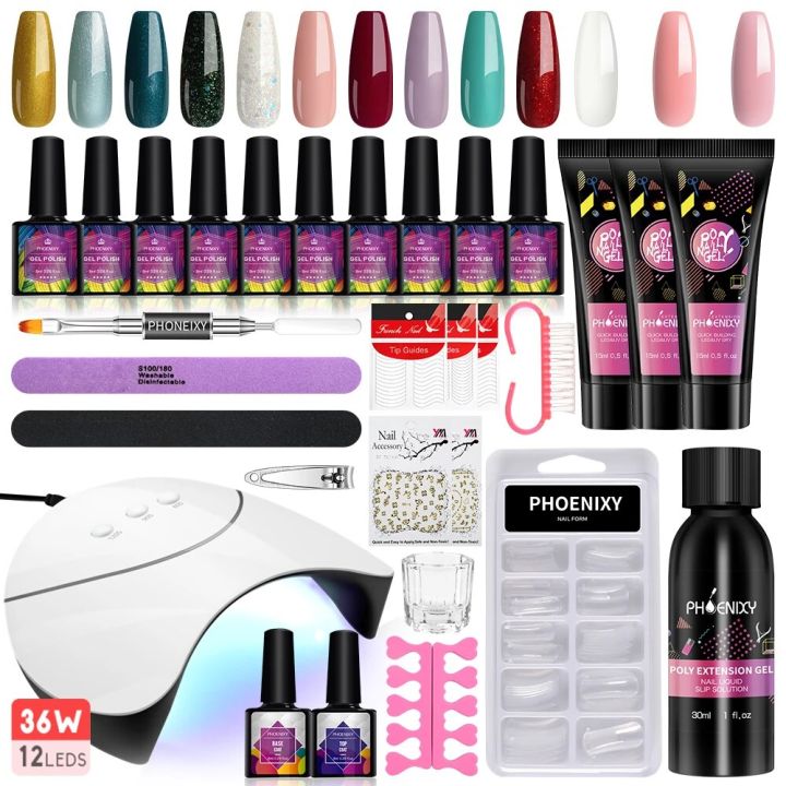 Complete Set For Nail Poly UV Gel Kit Nail Extension Varnish Acrylic Nail Gel Semi Permanent Gel Polish Manicure Set With Lamp
