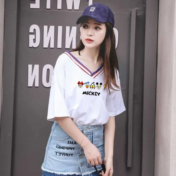 White%20V%20Collar%20Top%20Yellow%20Korean%20Style%20All-Match%20Loose%20Western%20Style%20Slimming%20Inner%20Vest%20Short%20Sleeve%20T%20Women's%20New%20T-shirt%20-%20Image%206