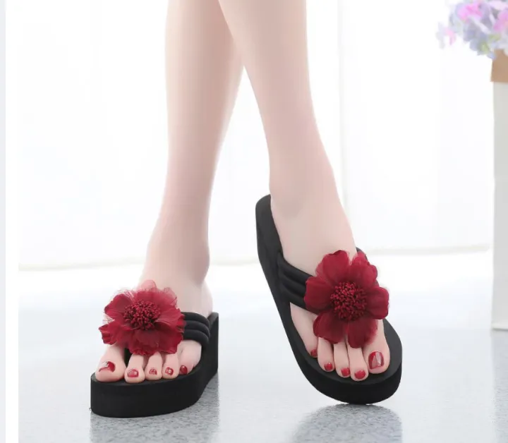 Summer%20%20Female%20Mid%20High%20Heel%20Korean%20Style%20Sandal%20%20Women's%20Ladies%20Summer%20Flower%20Home%20Wedges%20Beach%20Shoes%20Sandals%20Flip%20Flops%20Slippers%20-%20Image%203