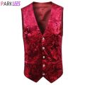 Mens Luxury Red Paisley Bronzing Steampunk Waistcoat Slim Fit V Neck Wedding Suit Vests Men Gothic Aristocrat Victorian Gilet. 