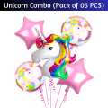 Unicorn Theme Birthday Decoration Balloon Set For Kids- (Pack of 05 Pcs). 