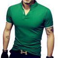 Men's V Neck T Shirt 2023 Summer Fashion Solid Short Sleeve T Shirt Men LAISO Print Collar Slim Fit Mens Top Tees Shirt. 