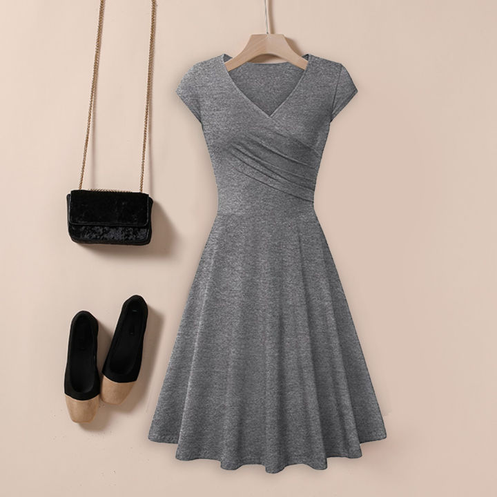 Casual%20Dress%20Pure%20Colors%20Pleated%20Large%20Hemline%20A-Line%20Swing%20Dress%20-%20Image%204