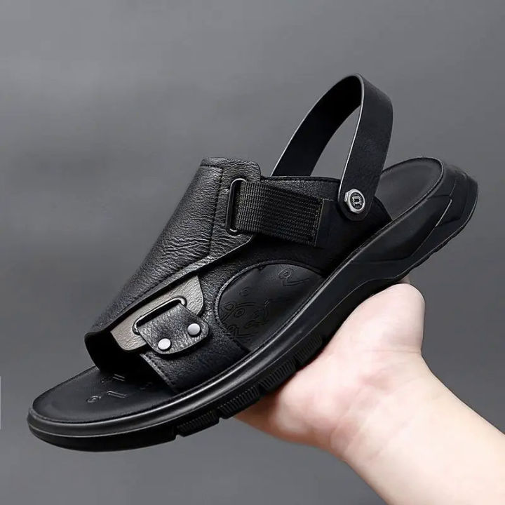 Luxury men's sandals summer genuine leather shoes for men outdoor casual lightweight sandal men's slippers soft sole beach shoes