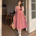 Summer New Japanese Puff Sleeve Top+Strap Dress for Female Students Sweet All-Matching Slip Dress Set. 