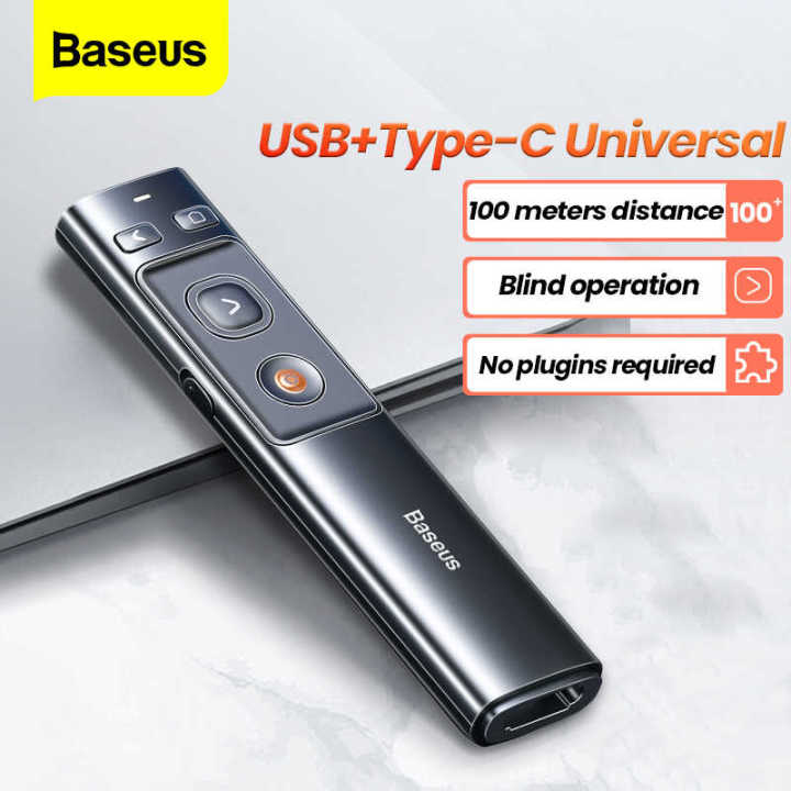 Baseus%20Orange%20Dot%20Wireless%20Rechargeable%20Presenter%20Pen%202.4Ghz%20USB+Type%20C%20Adapter%20Handheld%20Remote%20(Red%20Laser)%20(Charging)%20-%20Image%203