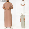 INCERUN Mens Muslim Clothing Thobe Saudi Arab Short Sleeve Islamic Jubba Kaftan Tunic. 