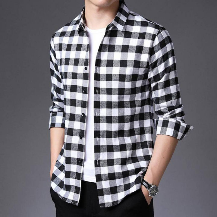 Black & White Check Shirt For Men - Denim Shirt For Men