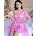 Women Nighty Women Summer Ice Silk Sleepshirts Thin Sexy Sling Mini Dress Short-sleeved Robe Two-piece Home Service Imitation Silk Nightdress.