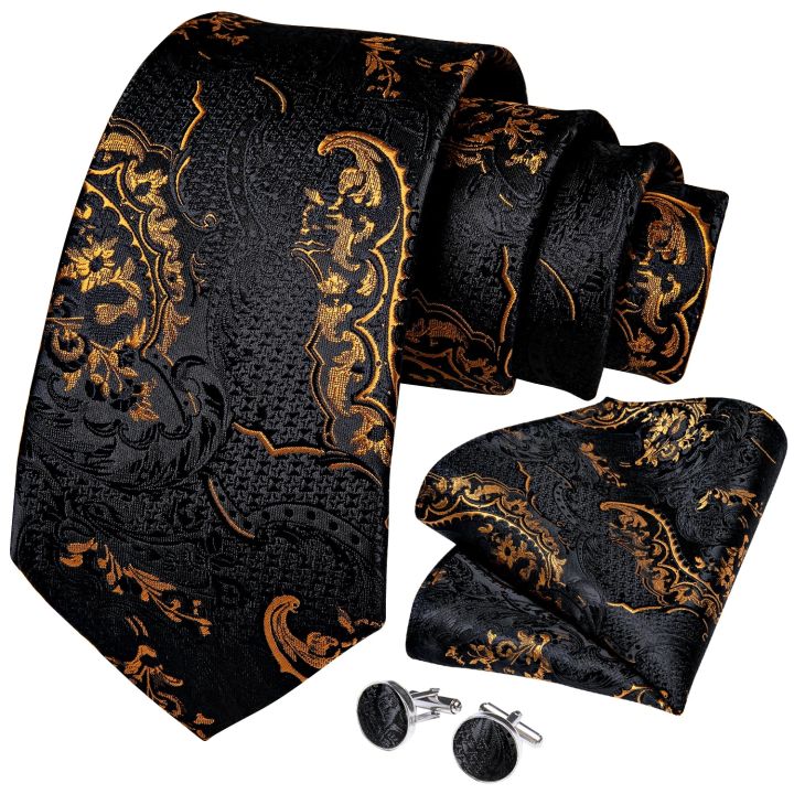 Luxury%20Black%20Gold%20Paisley%20Silk%20Ties%20For%20Men%208cm%20Men's%20Wedding%20Neck%20Tie%20Pocket%20Square%20Cufflinks%20Set%20Collar%20Pin%20Men's%20Gift%20-%20Image%202