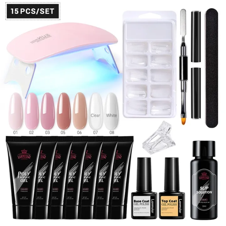 15pcs%20Set%208%20Color%20Nail%20Builder%20Kit%20Nail%20Extension%20Kit%20with%20UV%20Lamp%20Top%20Coat%20Base%20Coat%20All-in-One%20for%20Nail%20Starter%20Different%20Nail%20Art%20Ideas%20DIY%20Home%20Manicure%20-%20Image%2010