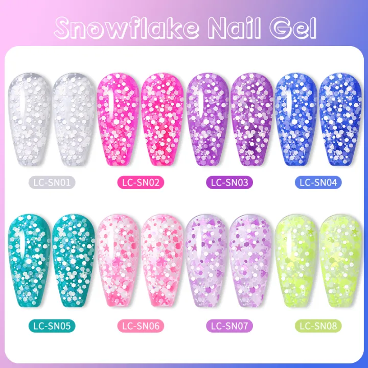 LILYCUTE%207ml%20Milky%20White%20Snowflake%20Gel%20Nail%20Polish%20Pink%20Snow%20Sequins%20Glitter%20Color%20Semi%20Permanent%20Manicure%20Nails%20Art%20Gel%20Varnish%20-%20Image%205