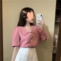 Summer New Korean Style Sense of Design Chiffon polo Collar Shirt Women's Loose Crop Top Women's Short-Sleeved Shirt. 
