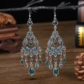 Bohemian Ethnic Long Blue Acrylic Crystal Water Drop Earrings for Women Retro Temperament Geometric Dangle Earrings Jewelry. 