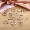 15 Pieces Set Ring Set Women'S Joint Ring Hollow Crystal Love Ring Fashion Jewelry Rings - Ring For Girls - Ring.