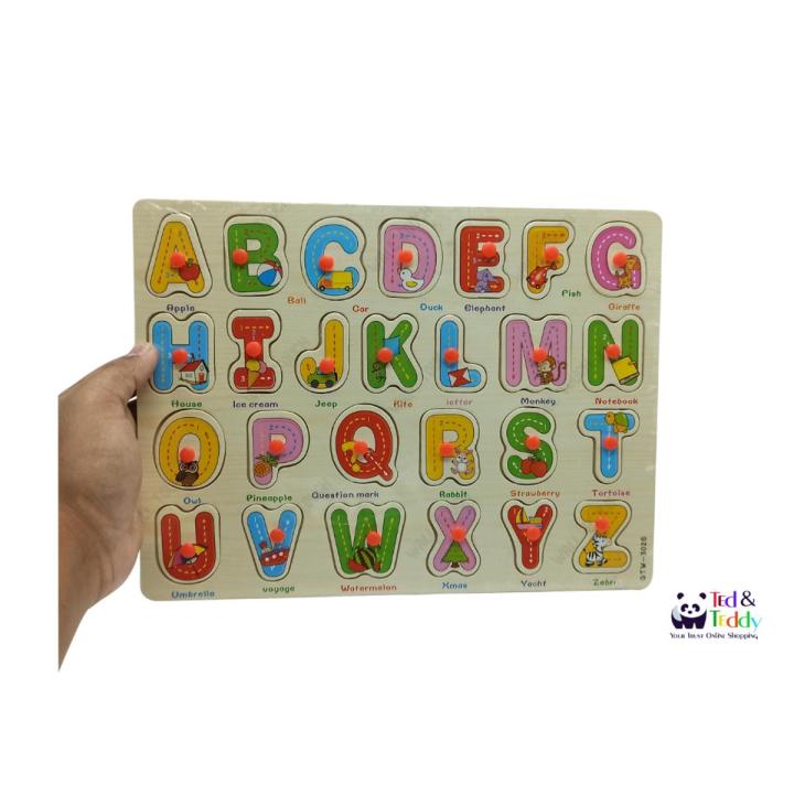 English, ABCD Wooden Alphabet Puzzle Board For 1-3 Years Old Girls and Boys For Learning