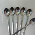 Rosy Long Handle pickling spoon 6 Pieces Stainless Steel Teaspoon Coffee Dessert Mixing Spoon Round Soup Spoon 8 inches. 