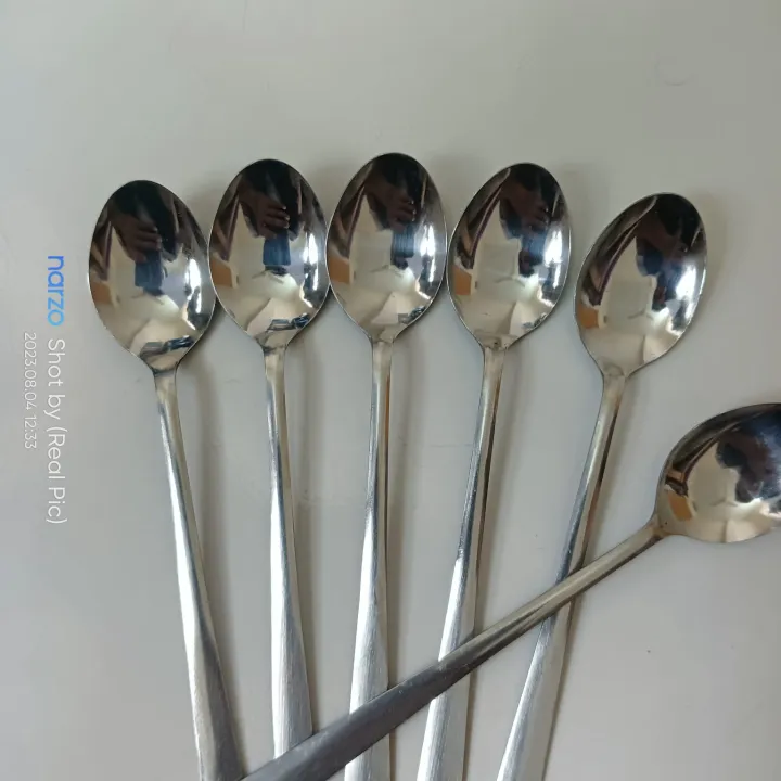 Rosy%20Long%20Handle%20pickling%20spoon%206%20Pieces%20Stainless%20Steel%20Teaspoon%20Coffee%20Dessert%20Mixing%20Spoon%20Round%20Soup%20Spoon%208%20inches%20-%20Image%202